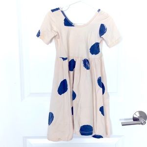 Alice + Ames Short Sleeve Ballet Dress, Cream with Blue Brush Dot, size 5